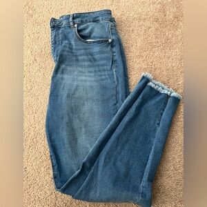 LOFT Blue Skinny Jeans with Frayed Hem